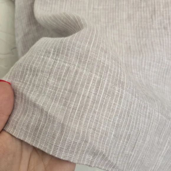 EVERLANE Linen Tan White Striped Button Up Short Sleeve Top, L - Picture 7 of 11